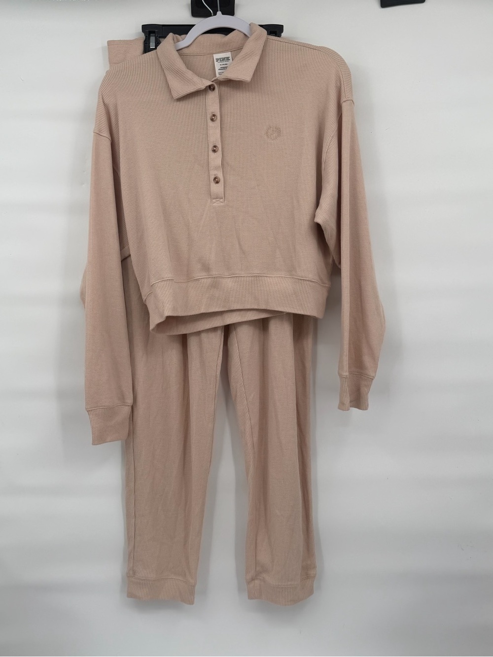 Pink Victoria’s Secret crop Henley top jogger pants lounge set